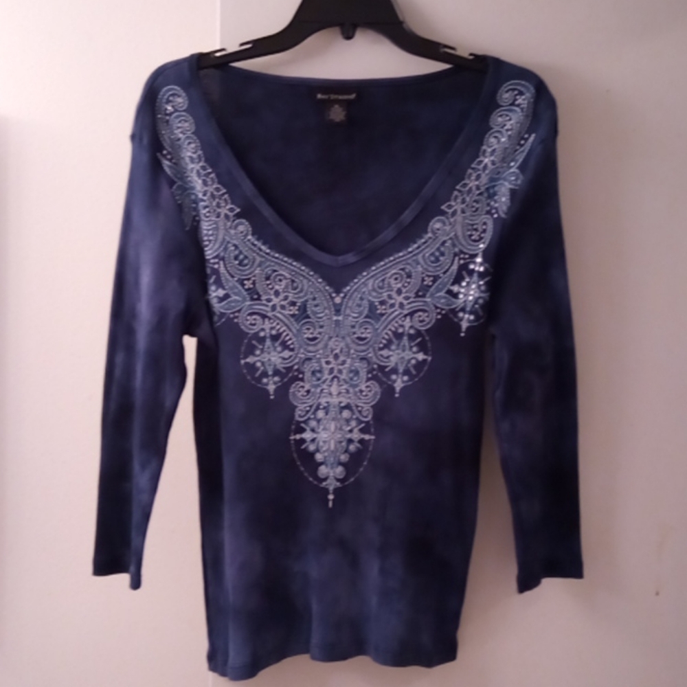 Navy top with fancy neckline